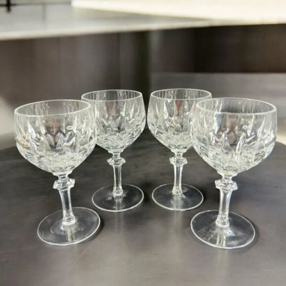 Gorham Crystal LA SCALA Clear Drinking Glass Stemware Goblet Set 4 Glasses 5.25”